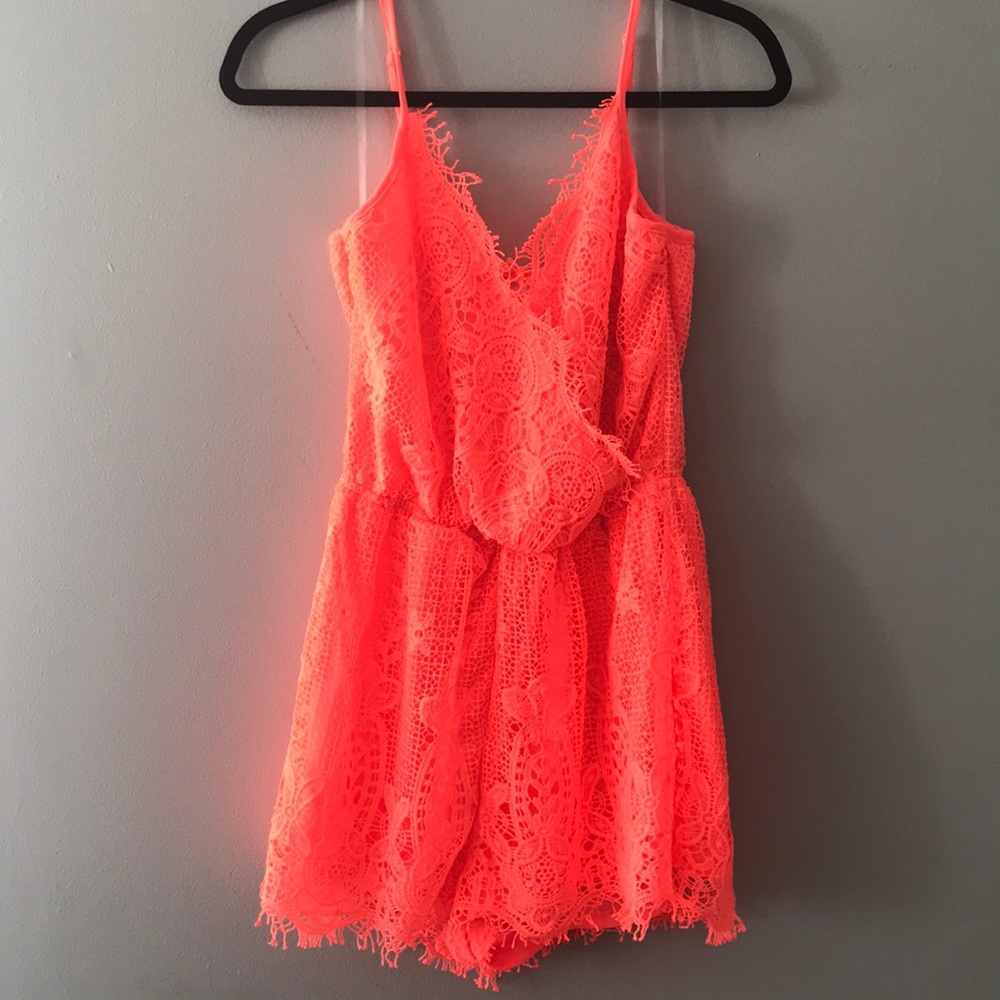 Hot Pink Romper with Lace Detail.